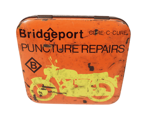 Vintage Tin Bridgeport Brass Ltd Cure-C-Cure Motorway Puncture Repair Outfit Pictorial Classic Bike