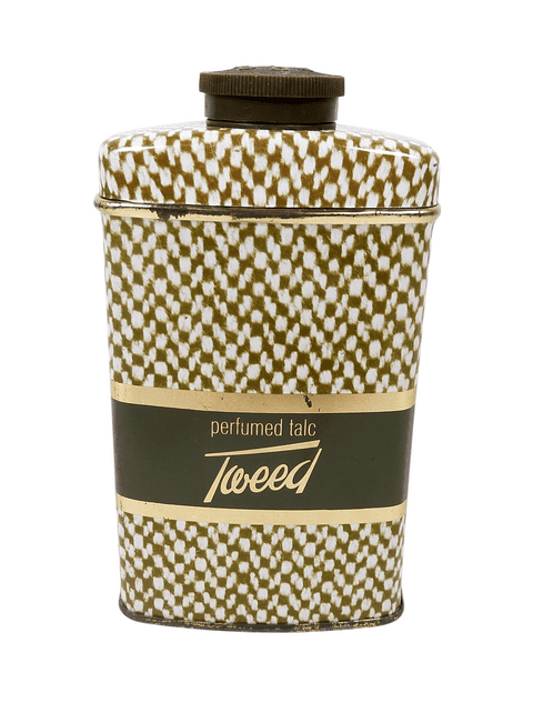 Vintage Tin Lentheric London Tweed Perfumed Talcum Talc Powder 84g gram Circa 1970s c/w Contents