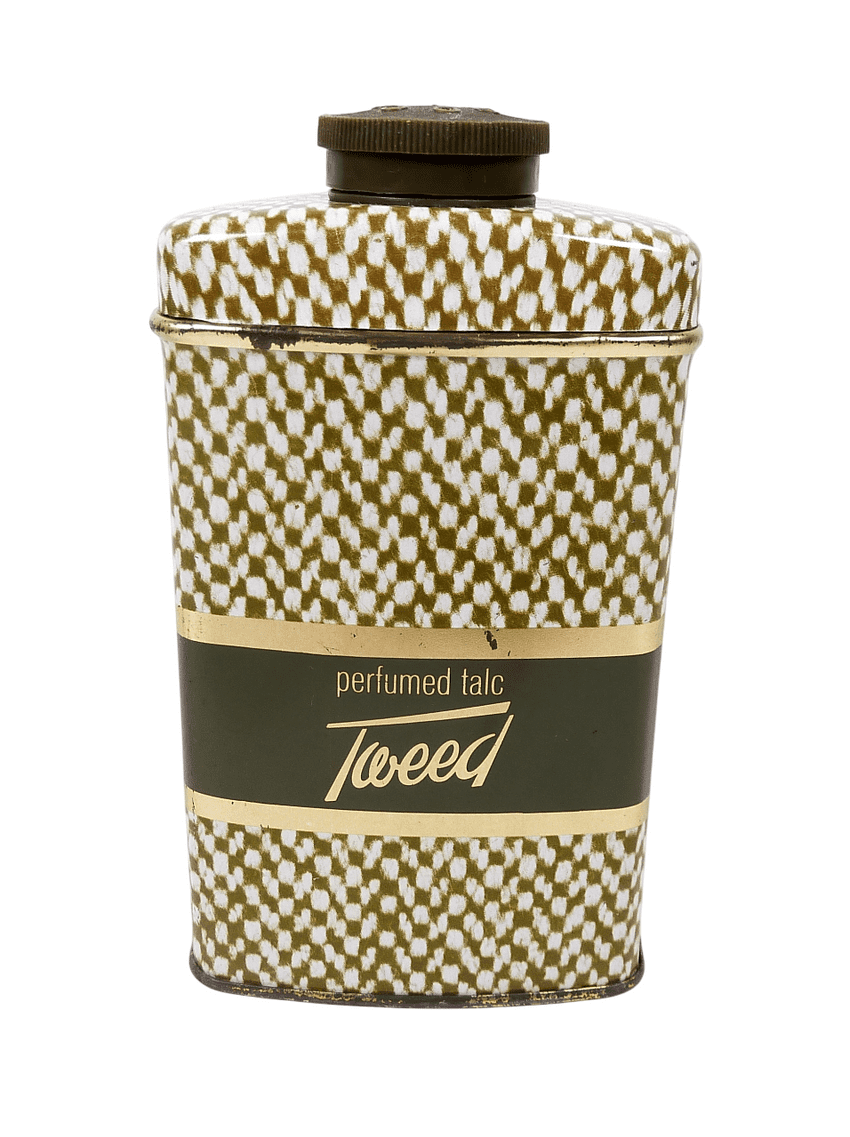 Vintage Tin Lentheric London Tweed Perfumed Talcum Talc Powder 84g gram Circa 1970s c/w Contents