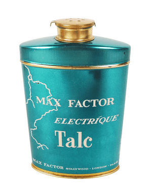 Vintage Tin Max Factor Hollywood London Paris Electrique Perfume Talc 1960s Talcum Powder