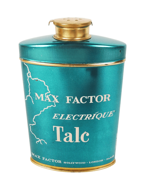 Vintage Tin Max Factor Hollywood London Paris Electrique Perfume Talc 1960s Talcum Powder