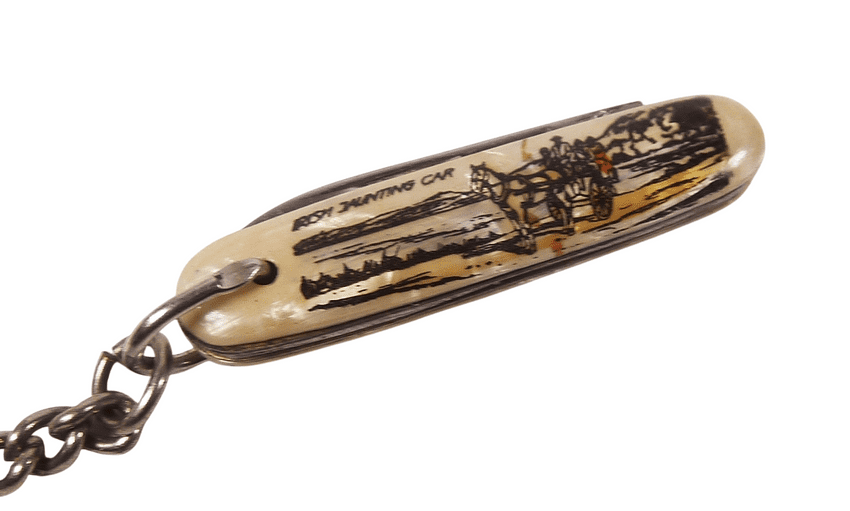 Vintage Tiny Mini Miniature German Pocket Knife Irish Jaunting Car c/w Key Chain Celluloid Souvenir