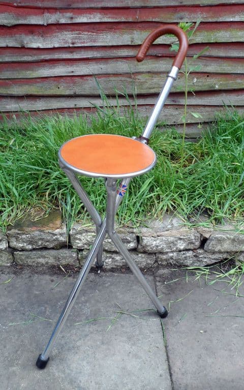 Vintage Tirion Tripod Lightweight Shooting Walking Stick Seat British Made Leather Aluminium