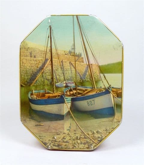 Vintage Toffee Horners Sweet Tin George W Horner Durham Cornish Boats Circa 1960s Fishing Harbour