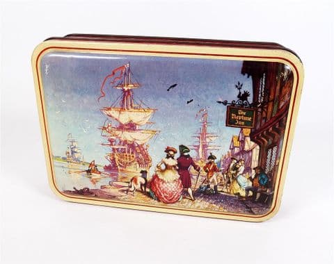 Vintage Toffee Sweet Tin Barker & Dobson Liverpool England Neptune Inn Dock Scene Galleon Ships 60s