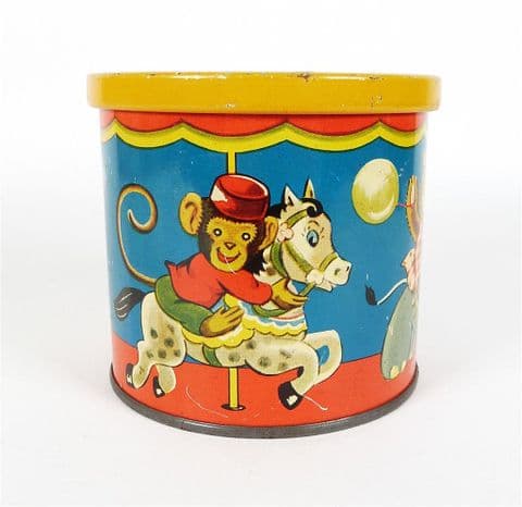 Vintage Toffee Sweet Tin Blue Bird Harry Vincent Parkes Fairground Animal Carousel Circa 1950s MB