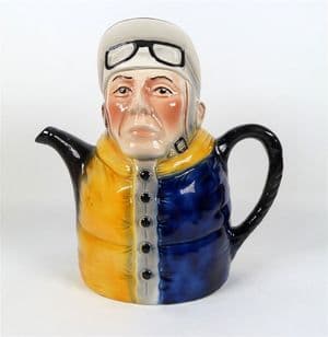 Vintage Tony Wood Studio Pottery Jockey Teapot Blue & Yellow Colorway Tea Pot Horse Racing 1980s