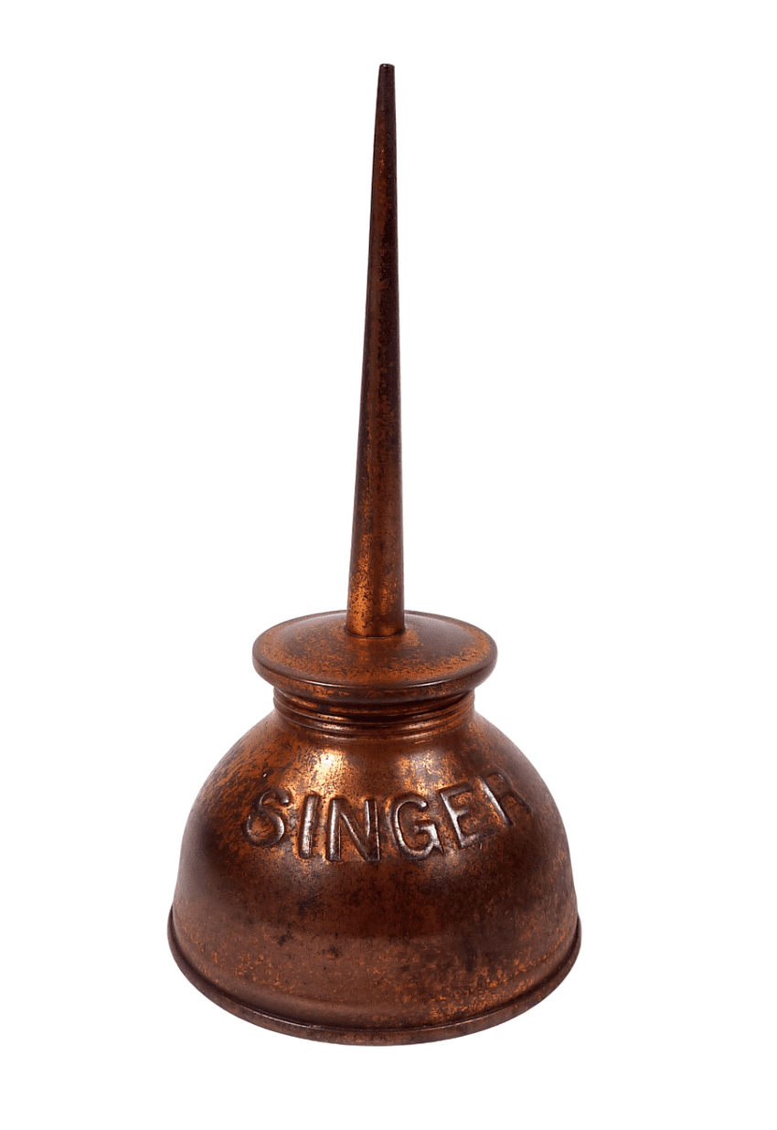 Vintage Tool Singer Sewing Machine Upright Copper Metal Tin Oil Can Long Spout Oiler 1950s