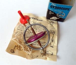 Vintage Toy Boxed Purple Gyroscope Spinning Top 50s The Mechanical Marvel Instructions Tower Stand