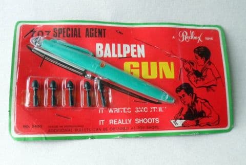 Vintage Toy Carded 707 Special Agent Ballpen Ball Pen Gun Redbox Toys Circa 1960s 007 James Bond Style