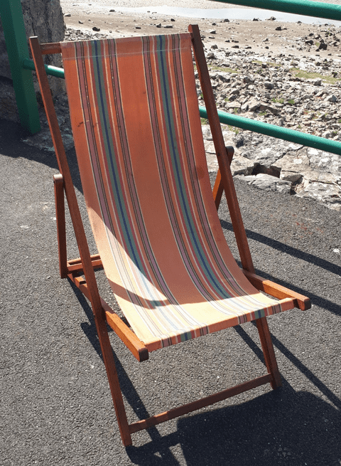 Vintage Traditional Folding Hard Wood Canvas Beach Deck Chair Deckchair 1970s VW Surf Striped
