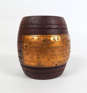 Vintage Treen HMS Ganges Teak Match Vesta Barrel 1930s Nautical Marine WW1 Desk Office Royal Navy