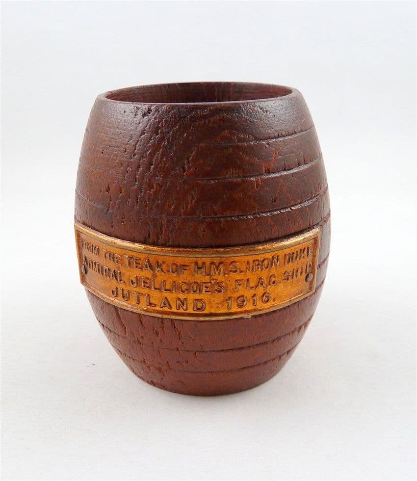 Vintage Treen HMS Iron Duke Teak Match Vesta Barrel 1950s Nautical Marine WW1 WW2 Royal Navy