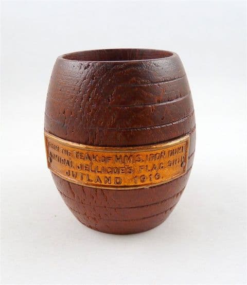 Vintage Treen HMS Iron Duke Teak Match Vesta Barrel 1950s Nautical Marine WW1 WW2 Royal Navy