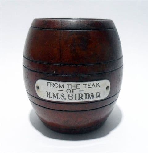 Vintage Treen HMS Sirdar Teak Cigarette Pen Barrel 1930s Nautical Marine WW1 Desk Office Royal Navy