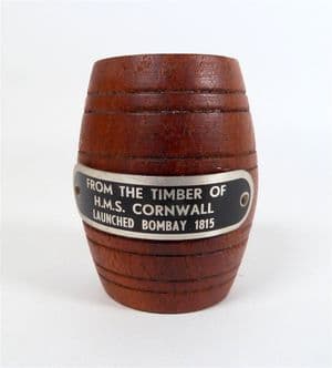 Vintage Treen HMS Wellesley 1815 Cornwall Teak Match Vesta Barrel 1950s Nautical Marine WW1 WW2