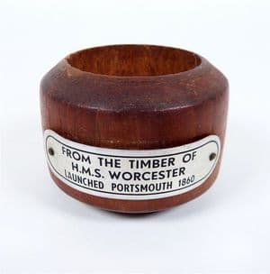 Vintage Treen HMS Worcester Teak Napkin Ring Nautical Marine WW1 WW2 Royal Navy Sovereign