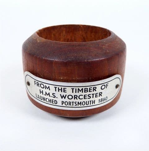 Vintage Treen HMS Worcester Teak Napkin Ring Nautical Marine WW1 WW2 Royal Navy Sovereign