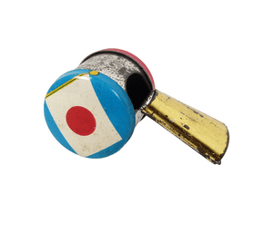 Vintage Unmarked Tin Whistle 1960s Escargot Metal Flags of the World Brazil Japan