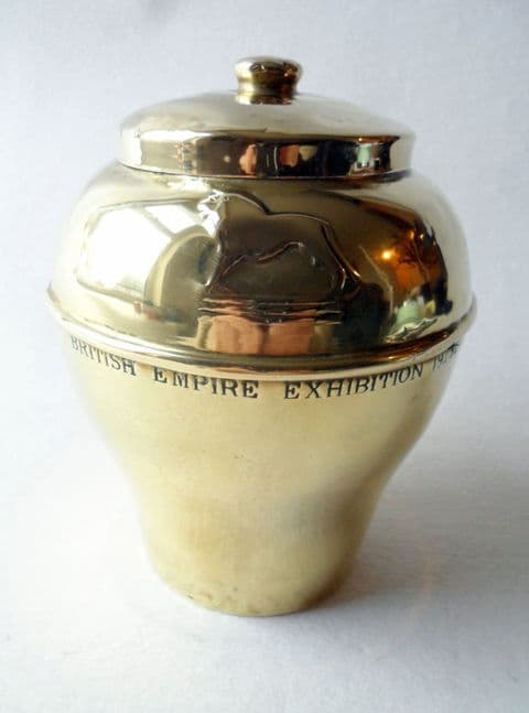 Vintage Urn Form Lipton's Brass Souvenir Tea Caddy Wembley Empire Exhibition 1925 Reg No 711485 Liptons