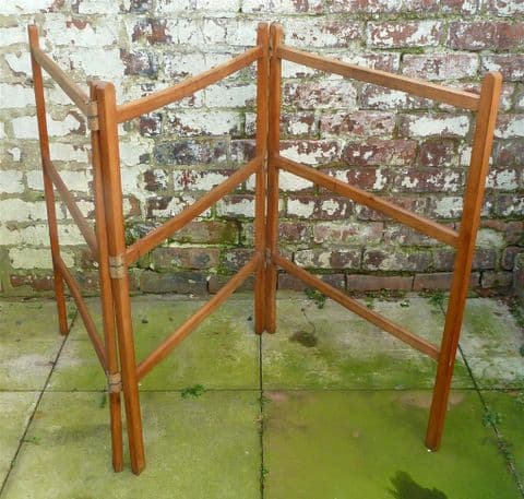 Vintage Washing Laundry Large Wooden Clothes Maiden Horse Rack Airer Triple 3 Section