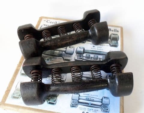 Vintage Weights "Cecil" W Jones Birmingham Spring Grip Dumbbells Box Gentlemen's Sandow Circa 1920s