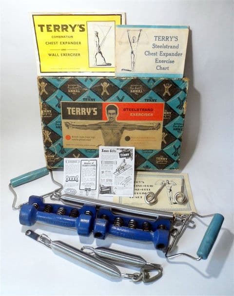 Vintage Weights Terry's Box Home Gym Spring Grip Dumbbells Book Chest Expander Wall Exerciser Sandow