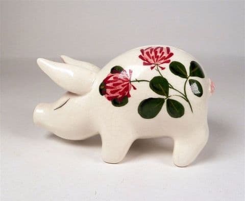 Vintage Wemyss Bovey Plichta London Pig Money Box Piggy Bank Flowering Clover Pattern Small Cute