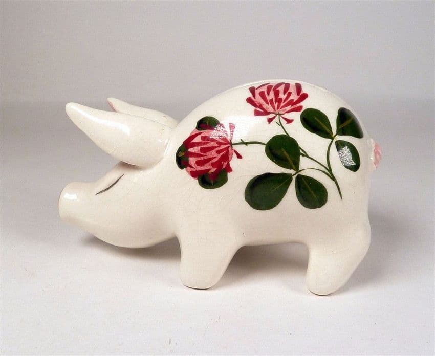 Vintage Wemyss Bovey Plichta London Pig Money Box Piggy Bank Flowering Clover Pattern Small Cute