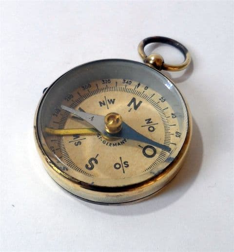 Vintage West German Brass Watch Fob Compass Albert Chain Needle Lock Walking Map Reading Military