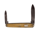 Vintage White Celluloid Shield Cartouche Folding Folder Pocket Pen Knife Forged Steel Foreign 1930s