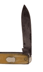 Vintage White Celluloid Shield Cartouche Folding Folder Pocket Pen Knife Forged Steel Foreign 1930s