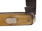 Vintage White Celluloid Shield Cartouche Folding Folder Pocket Pen Knife Forged Steel Foreign 1930s
