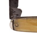 Vintage White Celluloid Shield Cartouche Folding Folder Pocket Pen Knife Forged Steel Foreign 1930s