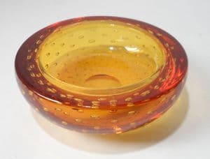Vintage Whitefriars Art Glass Golden Amber #9099 5" diameter Controlled Bubble Bowl Circa 1960s