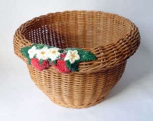 Vintage Wicker Strawberry Plant Planter Basket 1950s Floral Flower Lovely Shape