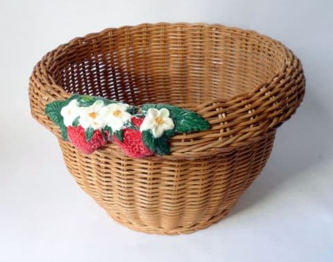 Vintage Wicker Strawberry Plant Planter Basket 1950s Floral Flower Lovely Shape