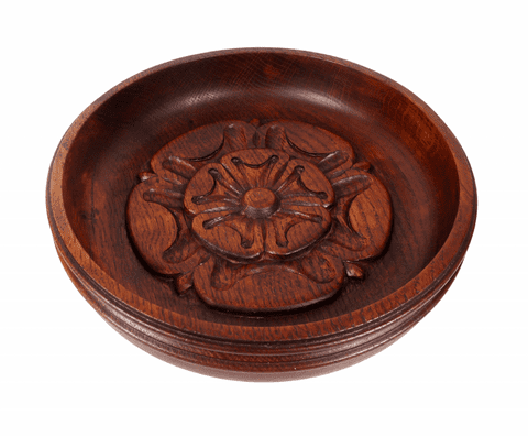 Vintage Wooden A S Harrison Woodturner Shambles York Oak Bowl 10" dia Yorkshire Rose Woodcarvers