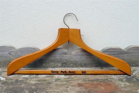 Vintage Wooden Advertising Coat Clothes Hanger Coathanger Savoy Park Hotel Ayr Scotland 1950s