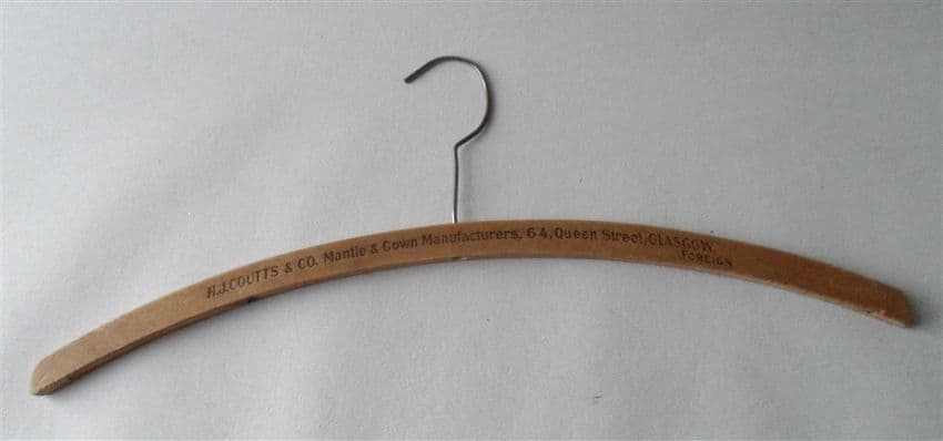 Vintage Wooden Advertising Coat Hanger Coathanger H J Coutts Mantle & Gown Makers Queen St Glasgow