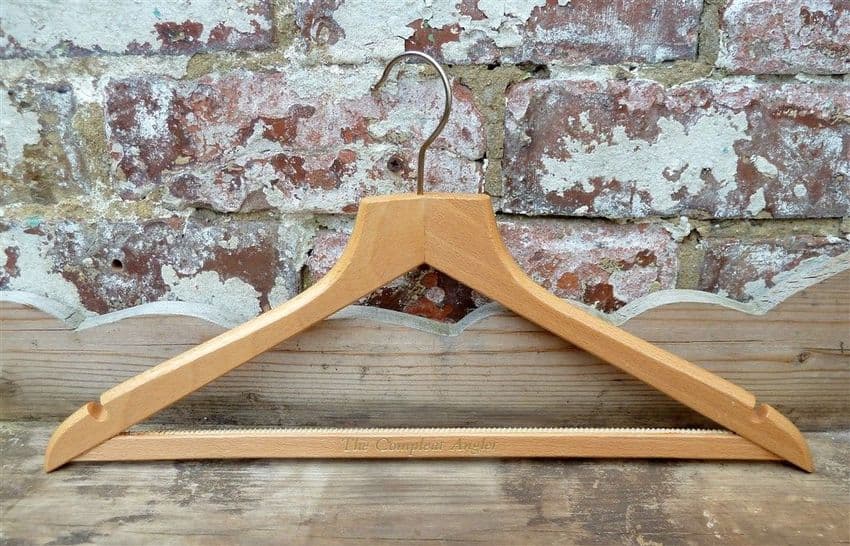 Vintage Wooden Advertising Coat Hanger The Compleat Angler Circa 1980s Fisherman Fishing Angler