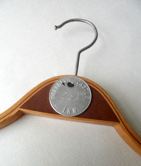 Vintage Wooden Advertising Coathanger Norbreck Castle Inn Cloakroom Coat Hanger Circa 1960s Token Check Numbered 254