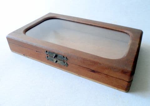 Vintage Wooden Cigar Box with Hinged Glass Top Circa 1960s 1970s Trinket Storage Display Stamped Crystales Claro