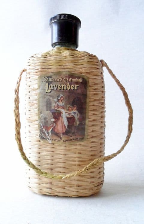 Vintage Yardley London England Old English Lavender Raffia Covered Bottle Circa 1930s Bakelite Top Art Deco