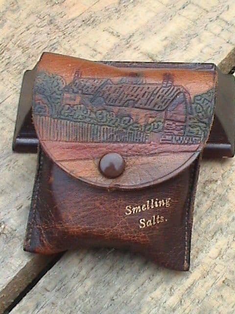 Vintage Yardley London Smelling Salts Glass Bottle in Decorated Tooled Leather Case Circa 1930s