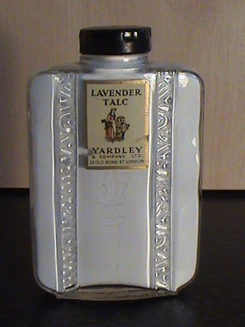 Vintage Yardley Old Bond St London Lavender Talc in Glass Bottle Circa 1930s (Full & Unused)