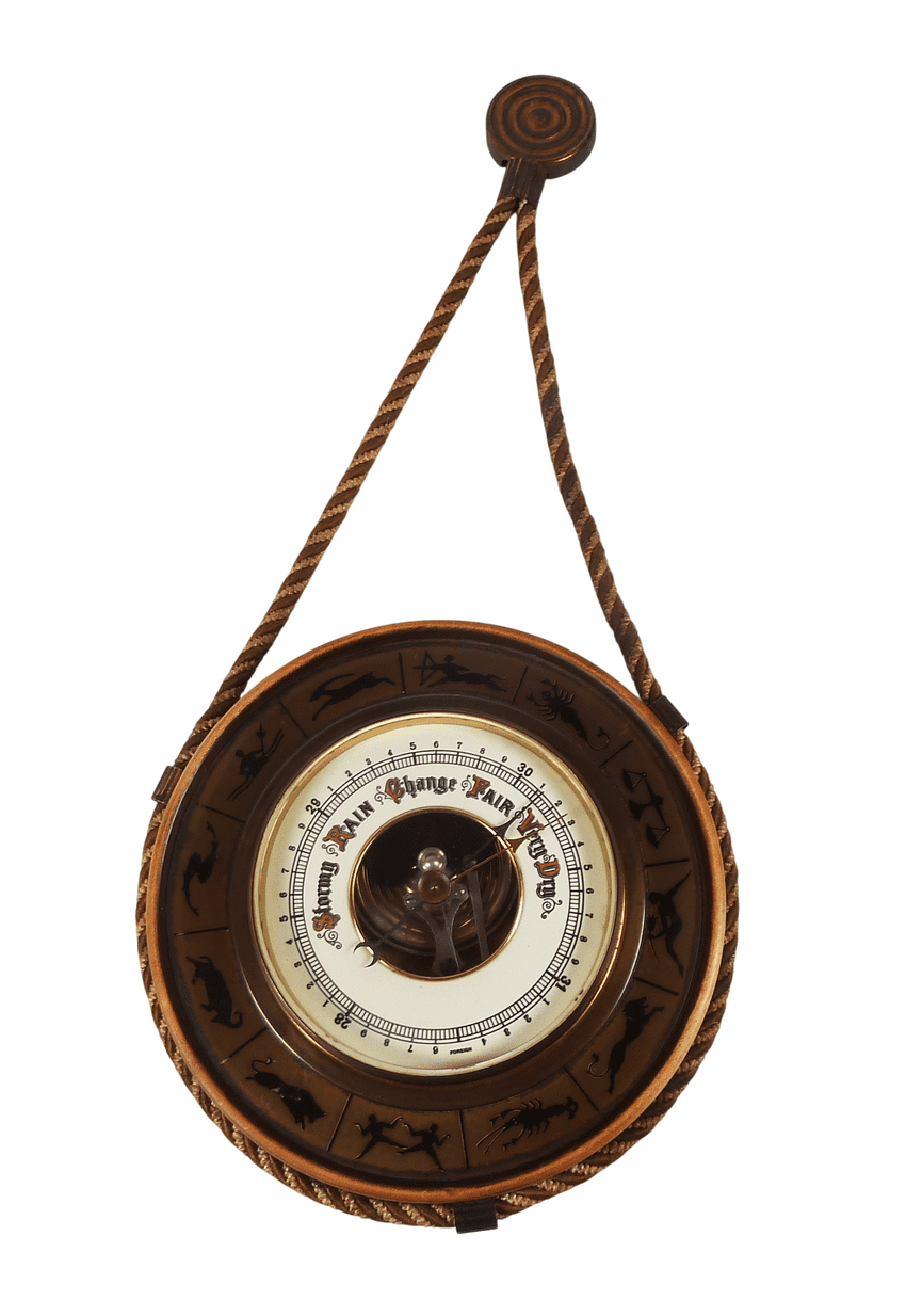 Vintage Zodiac Signs Ceramic Faced Aneroid Barometer 1950s Horoscopes Astrology Air Pressure