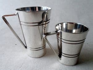 x2 Vintage Silver Plated Measure 1/3 & 1/6 Gill Bonzer Mitchell & Cooper London 70s 1974 Art Deco Style Pub Bar Inn Barware
