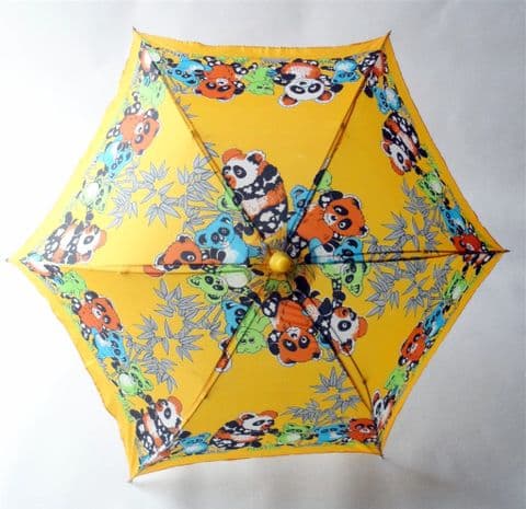 x3 NOS Vintage First Brand Childs Umbrella Brolly Yellow Panda Bear 1960s 1970s Children Kids Girls Unused As New