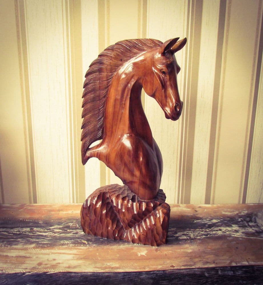 Mahogany Carved Wooden Horses Head 40cm